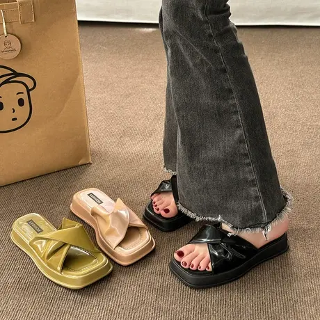 法式晚风拖鞋女夏外穿2024新款小众高级感厚底防滑沙滩一字凉拖鞋商品大图