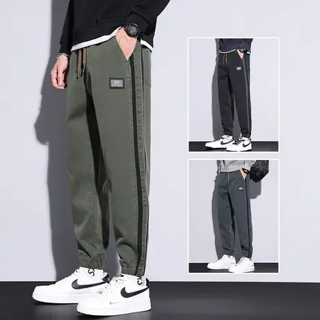 秋冬季侧边条纹军绿色防撕裂工装休闲裤男士2023新款雇佣兵男裤子商品大图