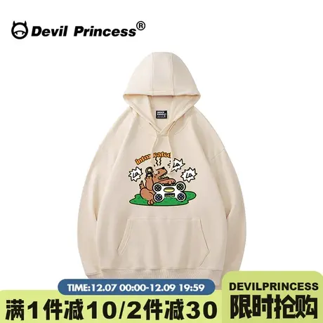 2024新款小众学院风卡通印花奶呼呼杏色卫衣女宽松通勤加绒上衣潮商品大图