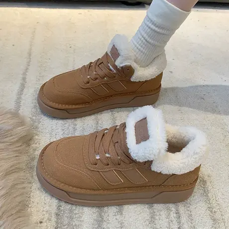 鞋子女防滑平底高帮鞋2023新款爆款百搭运动鞋休闲冬季毛毛雪地靴商品大图