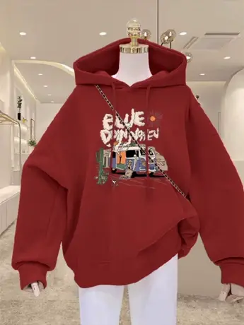 龙年红色新年连帽国风卫衣女2024新款宽松加绒加厚中长款外套上衣商品大图