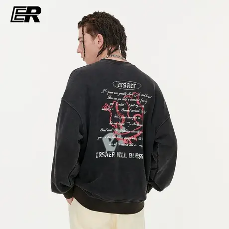 er 大笑脸字母刺绣卫衣男秋冬季ins潮牌宽松情侣装打底衫美式上衣图片