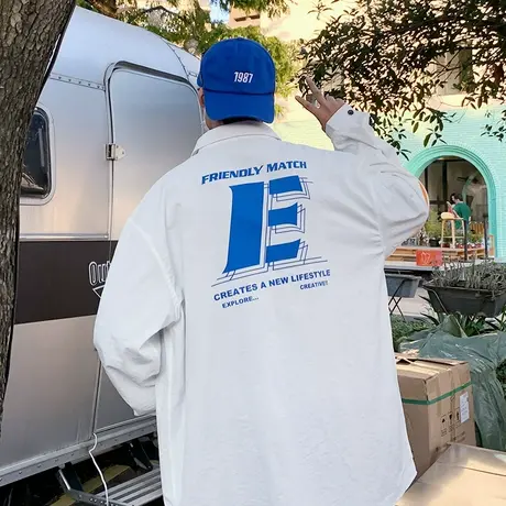 白色衬衫男港风日系春秋长袖衬衣潮牌ins高级感痞帅情侣秋季外套图片