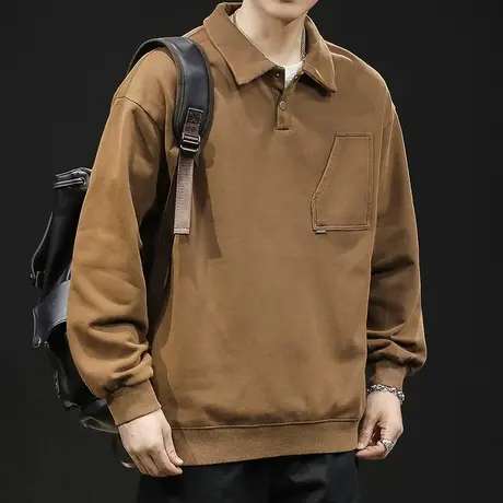 美式复古重磅polo卫衣男潮牌大码春季2024新款男士长袖男款春秋款商品大图