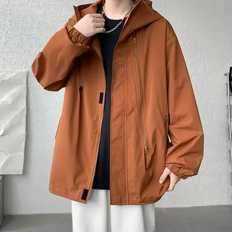 冲锋衣男潮流春秋季连帽夹克机能拉链开衫户外登山服美式工装外套商品大图