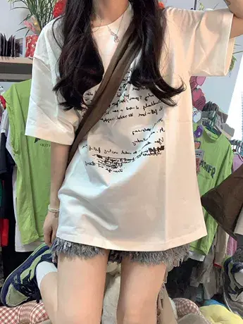 纯棉设计感印花字母短袖t恤女ins潮牌夏季宽松韩版小众休闲上衣服商品大图