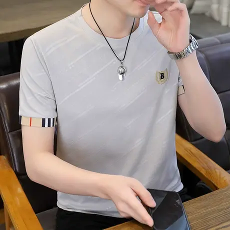 冰丝短袖t恤男夏季高端刺绣冰丝薄款体恤衫潮流百搭半袖上衣服ins商品大图