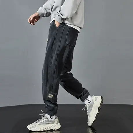 超柔软雪尼尔休闲裤男宽松加肥加大码秋冬加绒加厚束脚运动裤卫裤商品大图