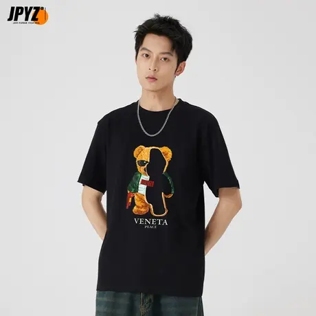 温变小熊印花短袖t恤男国潮纯棉打底衫体恤潮流夏季男装上衣半袖商品大图