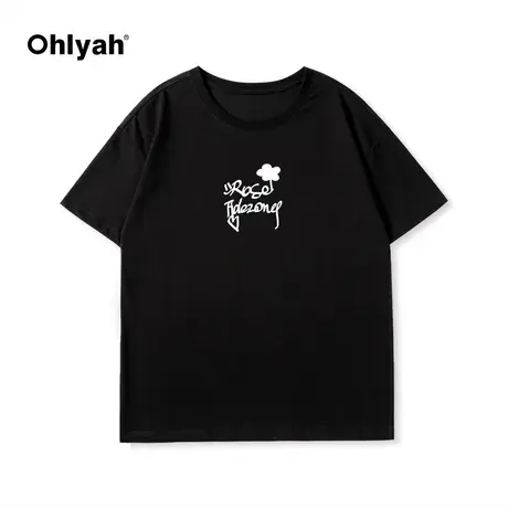 Ohlyah潮牌复古植物花卉短袖t恤男女同款夏季情侣宽松纯棉上衣ins商品大图
