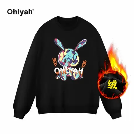 Ohlyah原创秋冬加绒卡通兔子印花套头长袖卫衣情侣男女同款潮上衣商品大图