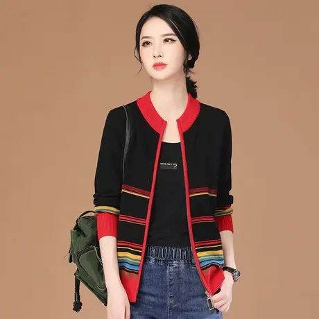 韩潮袭人复古立领长袖条纹针织开衫女2023年秋季新款显瘦毛衣外套图片