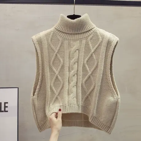 高领针织马甲背心女2023秋装新款宽松外穿上衣短款麻花毛衣坎肩潮商品大图