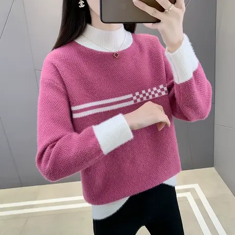 春装2023年新款水晶绒半高领毛衣套头打底衫女内搭爆款洋气针织衫图片