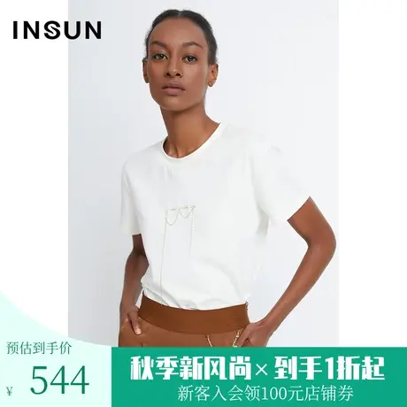 恩裳夏新潮流简约金属链条时尚休闲棉质针织衫T恤图片