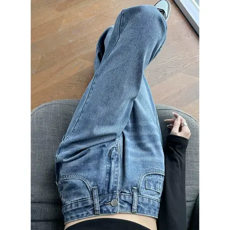 2023年秋季复古浅色直筒牛仔裤女宽松垂感软小个子高腰阔腿拖地裤商品大图