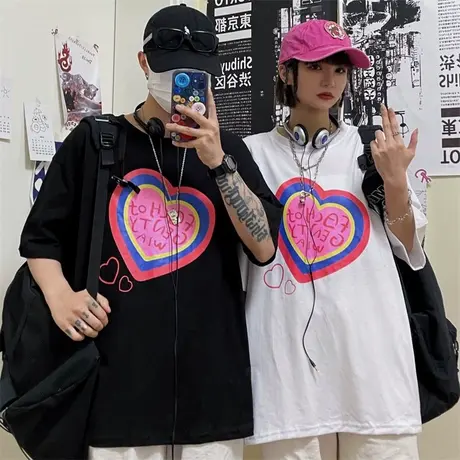 情侣装短袖t恤女夏季宽松韩版半袖设计感小众chic港味上衣服ins潮商品大图