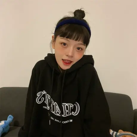 红续简约字母加绒加厚连帽卫衣男女无性别BF风外套2023年秋冬新款图片