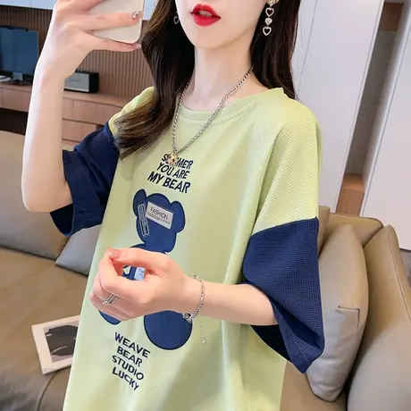 小众设计感短袖t恤女2023新款夏季韩版宽松大码女装撞色半袖上衣图片