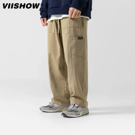 VIISHOW抽绳工装裤男秋季新款日系复古潮牌休闲宽松直筒阔腿裤子图片