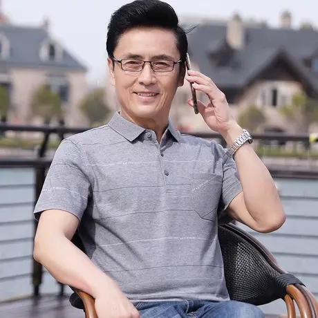 夏季爸爸短袖t恤中年男士半袖薄款翻领体恤polo汗衫老人爷爷上衣商品大图