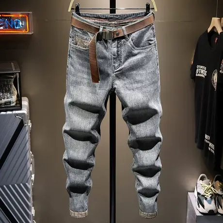 春夏新款复古做旧牛仔裤男修身小脚男士时尚潮牌宽松百搭长裤子男商品大图