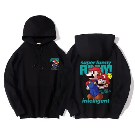 秀洛steam游戏周边超级玛丽复古动漫卡通上衣服秋季套头连帽卫衣商品大图