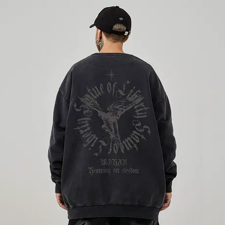 重磅美式复古嘻哈大码卫衣男纯棉水洗做旧高街外套加绒春秋款冬季商品大图