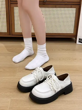 英伦风两穿小皮鞋女2023新款春秋玛丽珍单鞋粗跟厚底系带jk乐福鞋商品大图