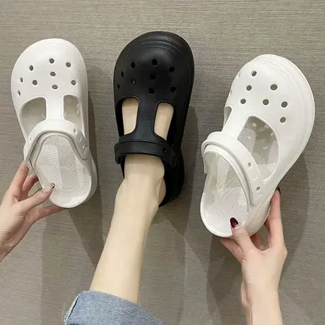 洞洞鞋女夏季ins潮时尚外穿厚底松糕防滑镂空沙滩两穿包头凉拖鞋商品大图