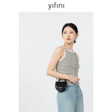 Yifini/易菲时尚条纹短款合体背心女2025新款百搭黑白撞色打底衫商品大图