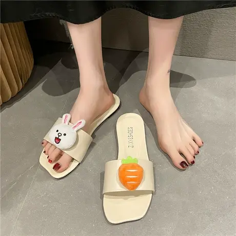 卡通拖鞋女夏季外穿ins网红可爱居浴室防滑少女心凉拖萝卜兔子图片