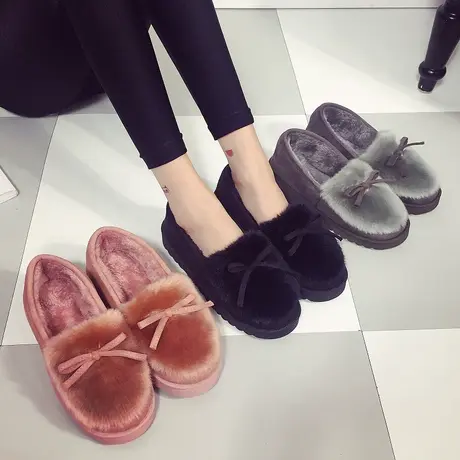 秋冬季保暖豆豆鞋女加绒韩版平底鞋女鞋防滑孕妇鞋毛毛鞋棉鞋学生图片