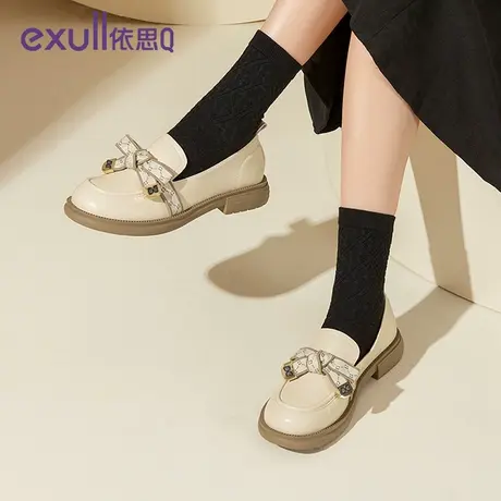 依思q乐福鞋女鞋2023秋季软底舒适单鞋蝴蝶结小皮鞋百搭伊思q女鞋图片