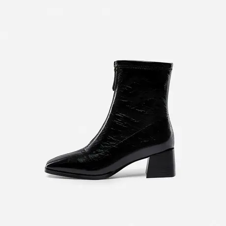 Nine West/玖熙2022年秋冬新款时装靴女粗跟牛油皮革时髦短靴图片