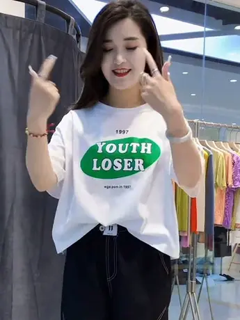 短款字母印花短袖T恤女2023夏季新款韩版休闲圆领百搭半袖上衣潮商品大图