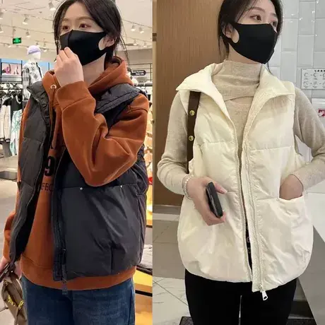 羽绒棉短款马甲女2023冬季新款时尚百搭宽松显瘦轻薄马夹背心外套商品大图