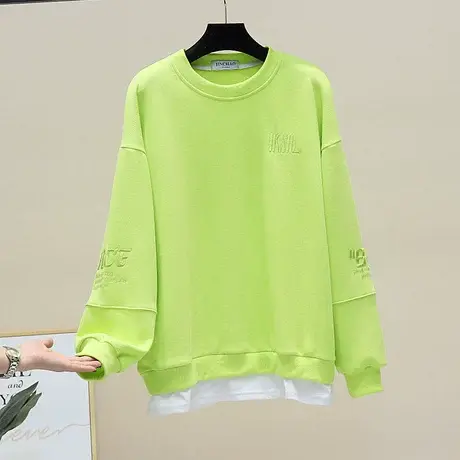 中长款假两件卫衣女2023春秋新款韩版宽松刺绣字母原宿风外穿上衣商品大图