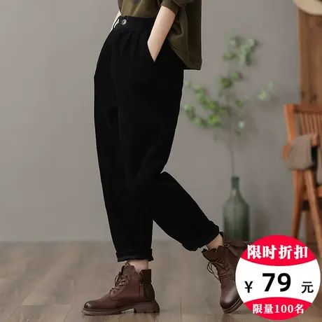 dza 高腰显瘦加厚灯芯绒长裤冬季外穿裤子女宽松阔腿裤休闲直筒裤商品大图