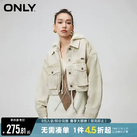 ONLY冬季时尚宽松翻领短款长袖牛仔外套女|123454017图片