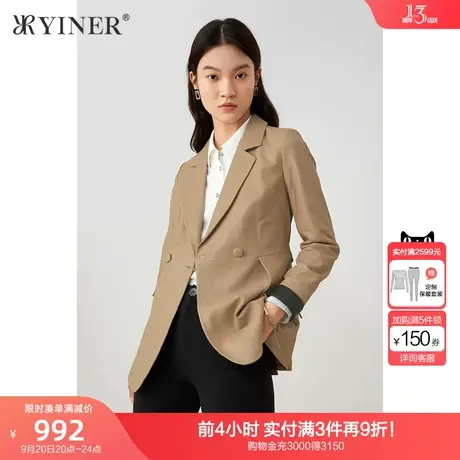 YINER音儿女装秋季新款西装领绵羊皮皮衣商品大图