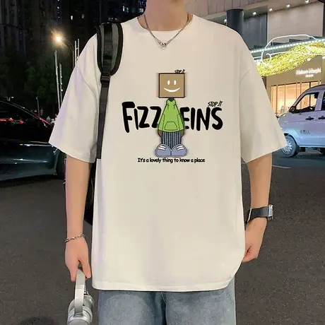 短袖T恤男新款夏季潮牌美式纯棉宽松上衣大码透气圆领男生体恤衫商品大图