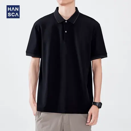 hansca桑蚕丝珠地短袖polo衫男2025新款夏季轻薄透气翻领t恤上衣商品大图