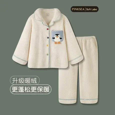 睡衣女款秋冬季加厚珊瑚绒套装2025新款可爱企鹅大码保暖家居服商品大图