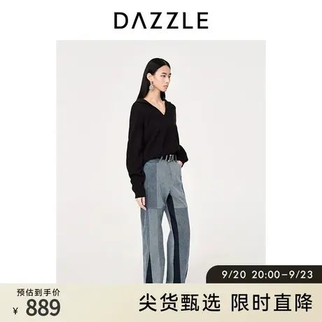 DAZZLE地素奥莱2023春季新款polo领黑色简约纯色短款羊毛衫内搭商品大图