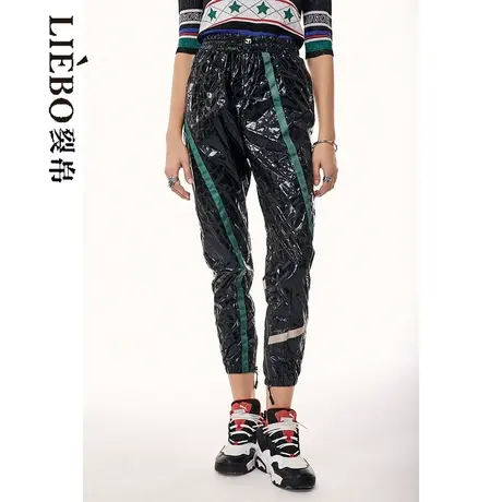 裂帛LIEBOFeng原创设计2023年国潮哑光感印花拼接帅气休闲长裤女商品大图