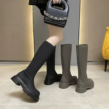 不过膝长靴厚底显瘦网红爆款高筒靴2023年秋冬新款长筒靴女骑士靴商品大图