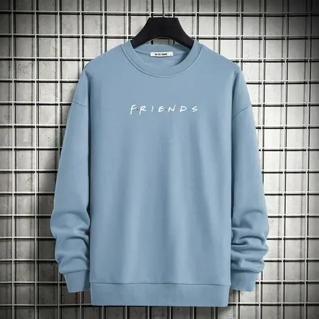 男士卫衣秋冬款圆领无帽上衣摇粒绒保暖加绒长袖t恤宽松潮流百搭商品大图