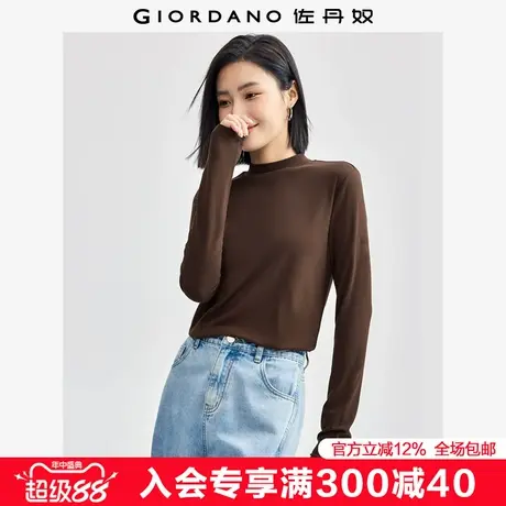 佐丹奴长袖T恤女秋季新款修身弹力打底衫纯色小高领上衣05324810商品大图
