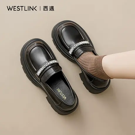 西遇厚底增高乐福鞋女款2025秋季新款英伦风小皮鞋水钻粗跟单鞋A图片